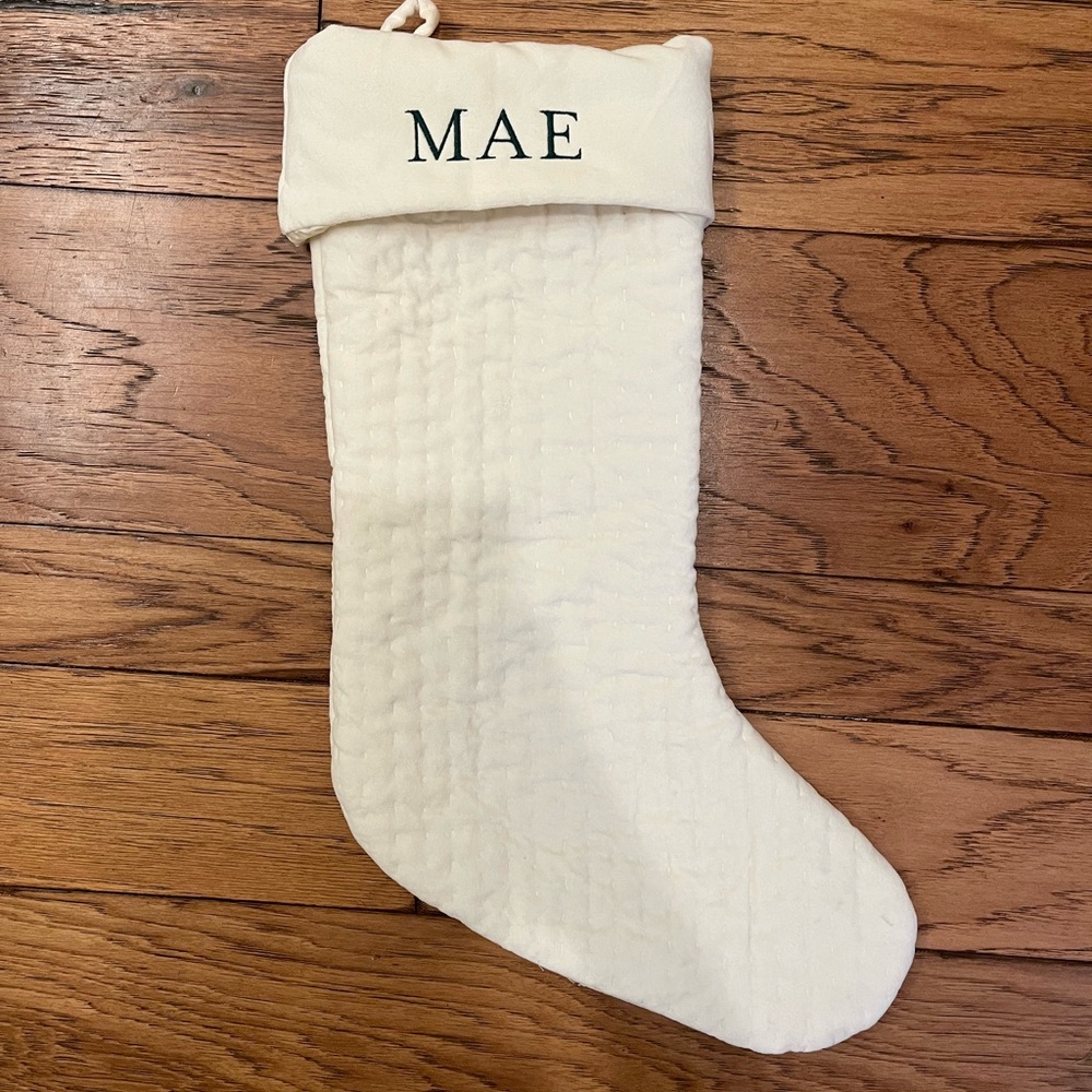 Pottery Barn Channel Quilted Velvet Stocking in Ivory